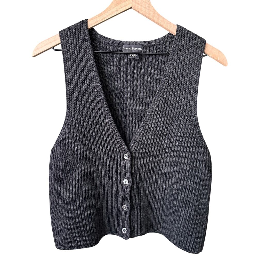 Banana Republic Womens Gray 100% Wool Button Down Vest Medium